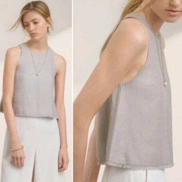 Aritzia Tops - Aritzia Wilfred Octave Gray blouse Linen Lyocell frayed hem sleeveless boxy XS